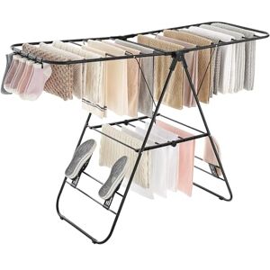 SONGMICS Clothes Airer, Foldable Clothes Drying Rack, Clothes Horse with Height-Adjustable Wings, Free-Standing Laundry Drying Rack, Indoor and Outdoor Use, Steel, Black LLR502B01 SONGMICS Clothes Airer, Foldable Clothes Drying Rack, Clothes Horse with Height-Adjustable Wings, Free-Standing Laundry Drying Rack, Indoor and Outdoor Use, Steel, Black LLR502B01