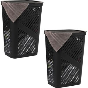 Mind Reader Basket Collection, Slim Laundry Hamper, 60 Liter (15g/33lbs) Capacity, Cut Out Handles, Attached Hinged Lid, Ventilated, Set of 2, Black Mind Reader Basket Collection, Slim Laundry Hamper, 60 Liter (15g/33lbs) Capacity, Cut Out Handles, Attached Hinged Lid, Ventilated, Set of 2, Black