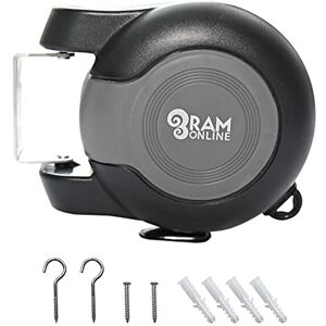 RAM ONLINE Ram® 30 metre Retractable Reel Clothes Lines Washing Line with Twin Cable Wall Mounted Heavy Duty Clothes Dryer 2 x 15m Lines of Drying Space, Black RAM ONLINE Ram® 30 metre Retractable Reel Clothes Lines Washing Line with Twin Cable Wall Mounted Heavy Duty Clothes Dryer 2 x 15m Lines of Drying Space, Black