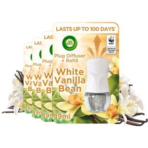 Airwick Air Wick White Vanilla Bean Plug in Electrical Essential Oils Air Freshener Kit Gadget and Refill Pack of 4 Airwick Air Wick White Vanilla Bean Plug in Electrical Essential Oils Air Freshener Kit Gadget and Refill Pack of 4