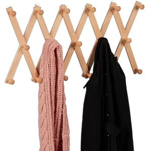 Relaxdays Wall Coat Rack, Wooden, Expandable, 17 Jacket Hooks, Hallway Outerwear Storage, 7.5 x 182.5 x 7.5 cm, Natural, Wood Relaxdays Wall Coat Rack, Wooden, Expandable, 17 Jacket Hooks, Hallway Outerwear Storage, 7.5 x 182.5 x 7.5 cm, Natural, Wood