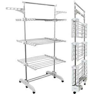 PORTENTUM Clothes airer drying rack – 5-Tier foldable to 14 cm with 58 hanger hooks – Up to 40 kg – horse-style dryer with 24 stainless-steel bars – Indoor and outdoor use – Swivel wheels with brake PORTENTUM Clothes airer drying rack – 5-Tier foldable to 14 cm with 58 hanger hooks – Up to 40 kg – horse-style dryer with 24 stainless-steel bars – Indoor and outdoor use – Swivel wheels with brake