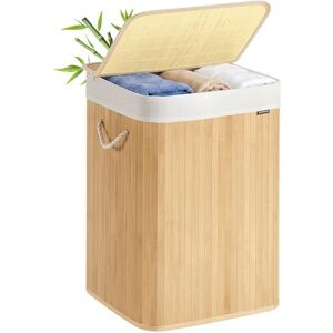 SONGMICS Laundry Basket, 95 L, Laundry Hamper, Laundry Bin with Lid, Bamboo, Foldable, Removable and Machine Washable Liner Bag, for Laundry Room, Bedroom, Natural LCB060Y01 SONGMICS Laundry Basket, 95 L, Laundry Hamper, Laundry Bin with Lid, Bamboo, Foldable, Removable and Machine Washable Liner Bag, for Laundry Room, Bedroom, Natural LCB060Y01
