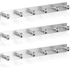 RICOO Heavy Duty Stainless Steel Wall Mounted Coat Hooks, MH025S-6x3, Elegant Hook Rack for Entryway, Kitchen, Bathroom, with 6 Durable Hooks, Silver RICOO Heavy Duty Stainless Steel Wall Mounted Coat Hooks, MH025S-6x3, Elegant Hook Rack for Entryway, Kitchen, Bathroom, with 6 Durable Hooks, Silver