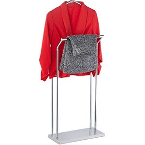 Relaxdays Valet Stand, Clothes Butler, Jacket & Trouser Hanger, Wood & Metal, 110 x 46 x 19 cm, Bedroom, Silver/Brown Relaxdays Valet Stand, Clothes Butler, Jacket & Trouser Hanger, Wood & Metal, 110 x 46 x 19 cm, Bedroom, Silver/Brown