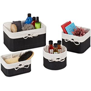 Relaxdays Storage Basket Set of 4, Fabric Lining, Bamboo, Shelf Organiser in Different Shapes and Sizes, Black/Creme, 17 x 33 x 23 cm Relaxdays Storage Basket Set of 4, Fabric Lining, Bamboo, Shelf Organiser in Different Shapes and Sizes, Black/Creme, 17 x 33 x 23 cm