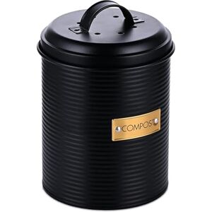 Relaxdays Kitchen Compost Bin, 2.5 l, small bin, lid with air holes and odour filter, steel, black Relaxdays Kitchen Compost Bin, 2.5 l, small bin, lid with air holes and odour filter, steel, black