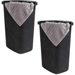 Mind Reader Basket Collection, Slim Laundry Hamper, 60 Liter (15g/33lbs) Capacity, Cut Out Handles, Attached Hinged Lid, Ventilated, Set of 2, Black Mind Reader Basket Collection, Slim Laundry Hamper, 60 Liter (15g/33lbs) Capacity, Cut Out Handles, Attached Hinged Lid, Ventilated, Set of 2, Black