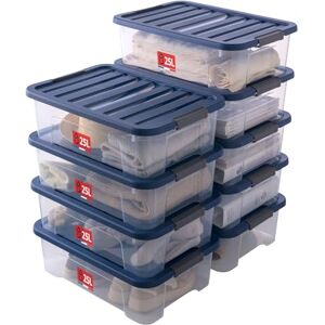 Sundis Wave Box 9 Pack 25L Stackable Stackable Clear Plastic Storage Boxes with Snap Lid, Ideal for Storing Bedroom, Dressing Room, Office, Laundry Room Sundis Wave Box 9 Pack 25L Stackable Stackable Clear Plastic Storage Boxes with Snap Lid, Ideal for Storing Bedroom, Dressing Room, Office, Laundry Room