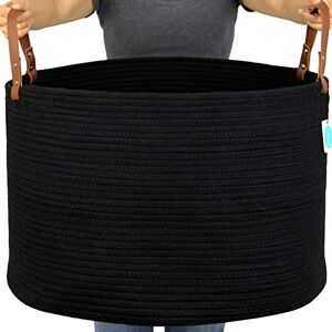 Casaphoria XXXLarge Cotton Rope Basket for Living Room Woven Storage Basket with long Handle for Blankets, Towels and Pillows Laundry Hamper Black (20" x 20" x 13") Casaphoria XXXLarge Cotton Rope Basket for Living Room Woven Storage Basket with long Handle for Blankets, Towels and Pillows Laundry Hamper Black (20" x 20" x 13")