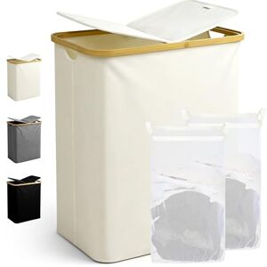 Ribelli Laundry Basket, 130 Litres, Foldable Laundry Hamper, 2 Compartments with Lid and Removable Laundry Bag, Large Laundry Bin for Laundry Room, Bathroom, Bedroom, Cream Ribelli Laundry Basket, 130 Litres, Foldable Laundry Hamper, 2 Compartments with Lid and Removable Laundry Bag, Large Laundry Bin for Laundry Room, Bathroom, Bedroom, Cream