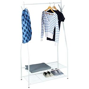 Relaxdays Coat Rack with Shoe Storage SANDRA, Metal, Wide, Clothes Rail, 2 Shelves, HxWxD: 162 x 90 x 40 cm, White Relaxdays Coat Rack with Shoe Storage SANDRA, Metal, Wide, Clothes Rail, 2 Shelves, HxWxD: 162 x 90 x 40 cm, White