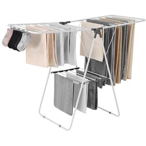 VEVOR Clothes Drying Rack, 2-Tier Foldable Laundry Dryer Rack with Sock Clips & 21 Drying Rods, Metal Height Adjustable Drying Racks for Outdoor & Indoor, Free-Standing & Space-Saving Hanger, White VEVOR Clothes Drying Rack, 2-Tier Foldable Laundry Dryer Rack with Sock Clips & 21 Drying Rods, Metal Height Adjustable Drying Racks for Outdoor & Indoor, Free-Standing & Space-Saving Hanger, White