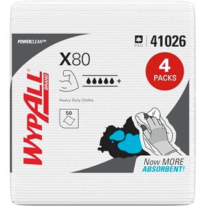 Wypall X80 Power Clean Cleaning Cloths 8388 Reusable Cloths 4 Packs x 50 Quarterfold, White, Absorbent Cloths (200 Total) Wypall X80 Power Clean Cleaning Cloths 8388 Reusable Cloths 4 Packs x 50 Quarterfold, White, Absorbent Cloths (200 Total)