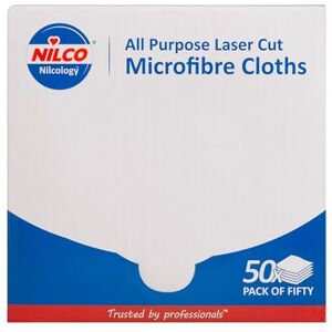 Nilco All-Purpose Laser Cut Microfibre Cloths for Efficient Cleaning Ultra-Soft, Highly Absorbent, Lint-Free 50 per Box Nilco All-Purpose Laser Cut Microfibre Cloths for Efficient Cleaning Ultra-Soft, Highly Absorbent, Lint-Free 50 per Box
