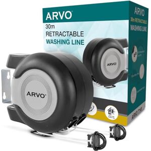 ARVO Wall Mounted Double Retractable Washing Line 30m Clothes Line Value Range Extendable Laundry Drying Line 2 x 15m Cables for Indoor & Outdoor Use ARVO Wall Mounted Double Retractable Washing Line 30m Clothes Line Value Range Extendable Laundry Drying Line 2 x 15m Cables for Indoor & Outdoor Use