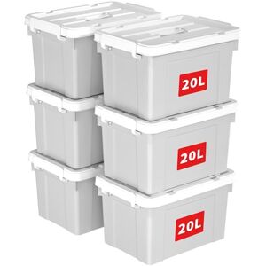 Cetomo 20L*6 Storage Boxes, Carry Plastic Storage Box with Lids, Organizing Container with Handle and Secure Latching Buckles, Stackable, Nestable, Tote Bin for Home Office Clothes, 20L-6Pack, Gray Cetomo 20L*6 Storage Boxes, Carry Plastic Storage Box with Lids, Organizing Container with Handle and Secure Latching Buckles, Stackable, Nestable, Tote Bin for Home Office Clothes, 20L-6Pack, Gray