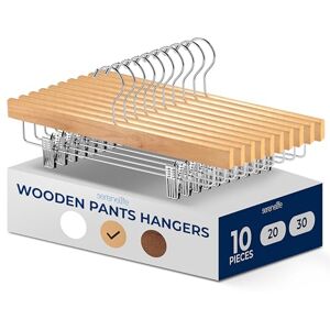 SereneLife Natural Wooden Trouser Hangers, 35cm Pants Hanger, 10pcs Smooth Wood Skirt Hanger Organizer with Adjustable Anti- Slip Clips, Swivel Hook Space Saving Premium Clothes Hangers SereneLife Natural Wooden Trouser Hangers, 35cm Pants Hanger, 10pcs Smooth Wood Skirt Hanger Organizer with Adjustable Anti- Slip Clips, Swivel Hook Space Saving Premium Clothes Hangers