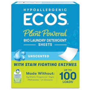 ECOS Hypoallergenic Laundry Detergent Sheets Fragrance-Free for Sensitive Skin, Plant Powered, Compact Plastic Free Packaging, Results at All Temperatures, Free & Clear, 50 Count ECOS Hypoallergenic Laundry Detergent Sheets Fragrance-Free for Sensitive Skin, Plant Powered, Compact Plastic Free Packaging, Results at All Temperatures, Free & Clear, 50 Count