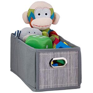 Relaxdays Bamboo Storage Basket, Bathroom Organiser, Rectangular, Narrow Box, HxWxD 14 x 15 x 31 cm, Folding, Grey, Fleece Relaxdays Bamboo Storage Basket, Bathroom Organiser, Rectangular, Narrow Box, HxWxD 14 x 15 x 31 cm, Folding, Grey, Fleece