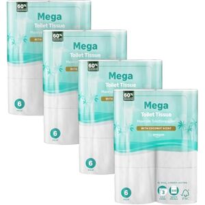 by Amazon Mega Toilet Roll, 3 ply, 24 Rolls, with Coconut Scent, 4 Packs of 6 Rolls, 330 Sheets per Roll by Amazon Mega Toilet Roll, 3 ply, 24 Rolls, with Coconut Scent, 4 Packs of 6 Rolls, 330 Sheets per Roll