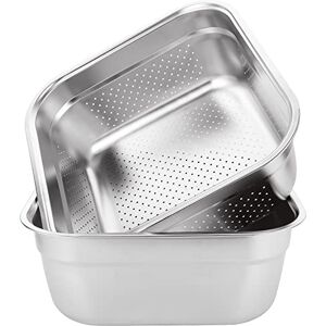 ASelected Washing Up Bowl & Strainer Bowl, 304 Stainless Steel Large Rectangular 10 Litre Colander Mixing Bowl Set, Washing Basin, Dishtub, for Vegetable Fruit Food Preparing, 33X33X13cm, 2 PCS ASelected Washing Up Bowl & Strainer Bowl, 304 Stainless Steel Large Rectangular 10 Litre Colander Mixing Bowl Set, Washing Basin, Dishtub, for Vegetable Fruit Food Preparing, 33X33X13cm, 2 PCS