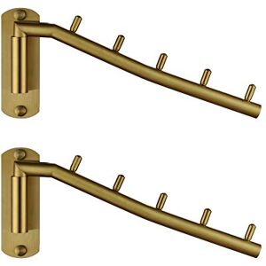 JQK Folding Clothes Hanger Rack, Stainless Steel Swing Arm Hook Holder, Clothing Hanging System Drying Closet Storage Organizer Brushed Gold Wall Mount 2 Pack, SHR100-BG-P2 JQK Folding Clothes Hanger Rack, Stainless Steel Swing Arm Hook Holder, Clothing Hanging System Drying Closet Storage Organizer Brushed Gold Wall Mount 2 Pack, SHR100-BG-P2