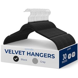 SereneLife Coat Hangers, Velvet Hangers for Clothes, 30 Pcs Non Slip Slim Space Saving Adult Hanger with 360° Swivel Hooks, For Tops, Jackets, Blouses, & Strappy Dresses Black SereneLife Coat Hangers, Velvet Hangers for Clothes, 30 Pcs Non Slip Slim Space Saving Adult Hanger with 360° Swivel Hooks, For Tops, Jackets, Blouses, & Strappy Dresses Black
