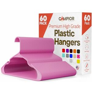 Campior Premium Clothes Hangers – Space-Saving Slim Design, Lightweight and Durable Plastic with Smart Shoulder Grooves, Versatile Usage for Organizing Laundry, Coats, and Clothes, Pink, Pack of 60 Campior Premium Clothes Hangers – Space-Saving Slim Design, Lightweight and Durable Plastic with Smart Shoulder Grooves, Versatile Usage for Organizing Laundry, Coats, and Clothes, Pink, Pack of 60