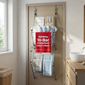 Rainberg Over The Door Hanging Clothe Airer - Foldable 10-Bar Drying Rack - Indoor/Outdoor, 4kg Capacity Rainberg Over The Door Hanging Clothe Airer - Foldable 10-Bar Drying Rack - Indoor/Outdoor, 4kg Capacity