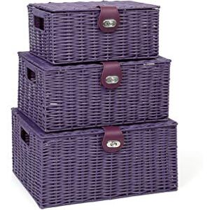 ARPAN Set of 3 Resin Woven Storage Basket Box With Lid & Lock (Purple) ARPAN Set of 3 Resin Woven Storage Basket Box With Lid & Lock (Purple)