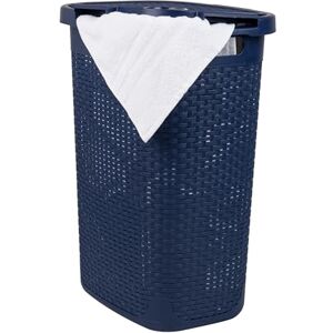 Mind Reader 60L Slim Laundry Hamper, Clothes Basket, Lid, Wicker Design, Plastic, 17.65"L x 13.75"W x 24.15"H, Navy Mind Reader 60L Slim Laundry Hamper, Clothes Basket, Lid, Wicker Design, Plastic, 17.65"L x 13.75"W x 24.15"H, Navy