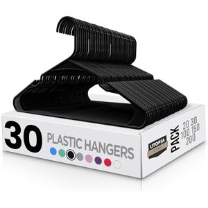 Utopia Home Clothes Hangers 30 Pack Plastic Hangers Space Saving Durable Coat Hanger with Shoulder Grooves (Black) Utopia Home Clothes Hangers 30 Pack Plastic Hangers Space Saving Durable Coat Hanger with Shoulder Grooves (Black)