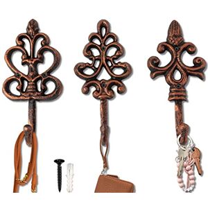 Comfify Shabby Chic Cast Iron Decorative Wall Hooks Rustic Cooper Antique French Country Charm Large Decorative Hanging Hooks Set of 3 Screws and Anchors for Mounting Included- Brown Comfify Shabby Chic Cast Iron Decorative Wall Hooks Rustic Cooper Antique French Country Charm Large Decorative Hanging Hooks Set of 3 Screws and Anchors for Mounting Included- Brown