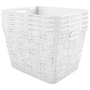 CURVER Set of 4 Large V Baskets Decorative Plastic Organization and Storage Basket, White with Tweed Pattern CURVER Set of 4 Large V Baskets Decorative Plastic Organization and Storage Basket, White with Tweed Pattern