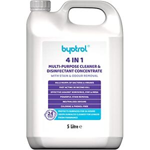 Byotrol 4-in-1 Multi-Purpose Cleaner & Disinfectant Concentrate with Stain and Odour Removal 24 hour protection Works in Seconds, Protects for Hours 5L Concentrate Bottle Byotrol 4-in-1 Multi-Purpose Cleaner & Disinfectant Concentrate with Stain and Odour Removal 24 hour protection Works in Seconds, Protects for Hours 5L Concentrate Bottle