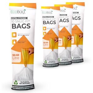 EcoBag 40 Pack White Kitchen Drawstring Bin Liner 50-60L 28 Microns Heavy Duty, Extra Strong, Brabantia Compatible, Eco-Friendly, Tear Resistant, Clear Recycling Bags (620 x 810mm) EcoBag 40 Pack White Kitchen Drawstring Bin Liner 50-60L 28 Microns Heavy Duty, Extra Strong, Brabantia Compatible, Eco-Friendly, Tear Resistant, Clear Recycling Bags (620 x 810mm)