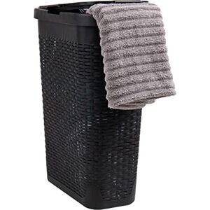 Mind Reader Basket Collection, Slim Laundry Hamper, 40 Liter (15kg/33lbs) Capacity, Cut Out Handles, Attached Hinged Lid, Ventilated, Black Mind Reader Basket Collection, Slim Laundry Hamper, 40 Liter (15kg/33lbs) Capacity, Cut Out Handles, Attached Hinged Lid, Ventilated, Black