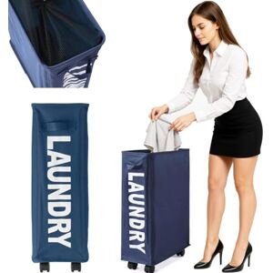 BAKAJI Dirty Laundry Basket Slim Space Saving Foldable Fabric Decoration Mesh Handle Handle 4 Wheels 39 x 20 x 56 cm (Blue) BAKAJI Dirty Laundry Basket Slim Space Saving Foldable Fabric Decoration Mesh Handle Handle 4 Wheels 39 x 20 x 56 cm (Blue)