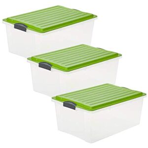 Rotho Compact Set of 3 Storage Boxes 38 Litre with Lid, Plastic (PP) BPA-free, Transparent/green, 3 x A3/38 Litre (57.0 x 40.0 x 25.0 cm) Rotho Compact Set of 3 Storage Boxes 38 Litre with Lid, Plastic (PP) BPA-free, Transparent/green, 3 x A3/38 Litre (57.0 x 40.0 x 25.0 cm)