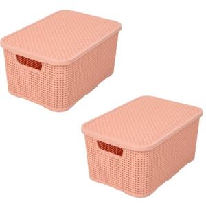 BranQ Home essential Basket with Lid in Rattan Design, Set of 2, Size S 7 L, BPA-Free Plastic PP, Salmon Pink, 28.5 x 19.5 x 12.9 cm, Pack of 2 BranQ Home essential Basket with Lid in Rattan Design, Set of 2, Size S 7 L, BPA-Free Plastic PP, Salmon Pink, 28.5 x 19.5 x 12.9 cm, Pack of 2