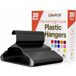 Campior Premium Clothes Hangers – Space-Saving Slim Design, Lightweight and Durable Plastic with Smart Shoulder Grooves, Versatile Usage for Organizing Laundry, Coats, and Clothes, Black, Pack of 20 Campior Premium Clothes Hangers – Space-Saving Slim Design, Lightweight and Durable Plastic with Smart Shoulder Grooves, Versatile Usage for Organizing Laundry, Coats, and Clothes, Black, Pack of 20