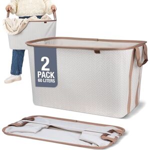 CleverMade Collapsible Fabric Laundry Basket - Premium Foldable Pop Up Storage Bin - Space Saving Hamper with Side Handles Large, Cream Herringbone, 2 Pack CleverMade Collapsible Fabric Laundry Basket - Premium Foldable Pop Up Storage Bin - Space Saving Hamper with Side Handles Large, Cream Herringbone, 2 Pack