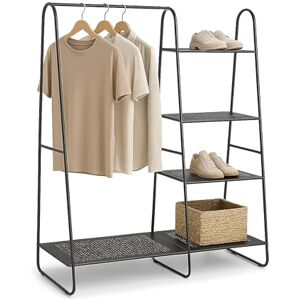 Relaxdays Metal Clothes Rack, 5 Shelves, Hanging Rail, for Hallway & Bedroom, HWD: 150x100x39 cm, Open Wardrobe, Black, Iron Relaxdays Metal Clothes Rack, 5 Shelves, Hanging Rail, for Hallway & Bedroom, HWD: 150x100x39 cm, Open Wardrobe, Black, Iron