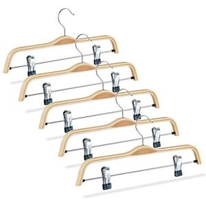 Relaxdays Wooden Pants Hangers Set of 5, Adjustable Coated Clamps, 360° Swivel Hooks, 37 cm Wide, Natural Relaxdays Wooden Pants Hangers Set of 5, Adjustable Coated Clamps, 360° Swivel Hooks, 37 cm Wide, Natural