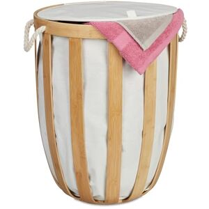 Relaxdays Laundry Basket with Bamboo Frame & Lid, Round Design, Bathroom Hamper, Removable Linen Bin, Natural/Beige, 55 x 45 x 45 cm Relaxdays Laundry Basket with Bamboo Frame & Lid, Round Design, Bathroom Hamper, Removable Linen Bin, Natural/Beige, 55 x 45 x 45 cm