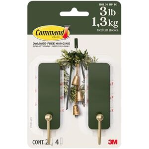 Command Medium Wall Hooks, Rosemary Green, 2 Hooks, 4 Strips, Damage-Free Hanging with Adhesive, No Tools Great for Hanging Home Decor, Holds up to 1.3kg Command Medium Wall Hooks, Rosemary Green, 2 Hooks, 4 Strips, Damage-Free Hanging with Adhesive, No Tools Great for Hanging Home Decor, Holds up to 1.3kg
