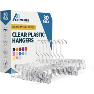 Lifemaster Clear Plastic Hangers 30 Pieces 14 Inches Anti-slip Space-Saving, Closet Organization Solution Pants, Trousers, Skirts, Jeans Hangers with 360° Swivel Hook and Adjustable Clips Clear Lifemaster Clear Plastic Hangers 30 Pieces 14 Inches Anti-slip Space-Saving, Closet Organization Solution Pants, Trousers, Skirts, Jeans Hangers with 360° Swivel Hook and Adjustable Clips Clear