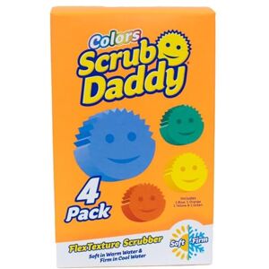 Scrub Daddy Colors Washing Up Sponges Multipack, Dish Sponge for Cleaning Kitchen & Bathroom, Texture Changing Scratch-Free Cleaning Sponge, Odour Resistant, Dishwasher Safe Pack of 4 Scrub Daddy Colors Washing Up Sponges Multipack, Dish Sponge for Cleaning Kitchen & Bathroom, Texture Changing Scratch-Free Cleaning Sponge, Odour Resistant, Dishwasher Safe Pack of 4