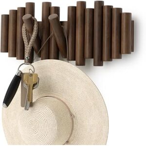Umbra Picket Wall-Mounted Coat Rack Rail Hook with 5 Retractable Wood Pegs – Modern, Space-Saving Storage Organizer, Walnut Umbra Picket Wall-Mounted Coat Rack Rail Hook with 5 Retractable Wood Pegs – Modern, Space-Saving Storage Organizer, Walnut